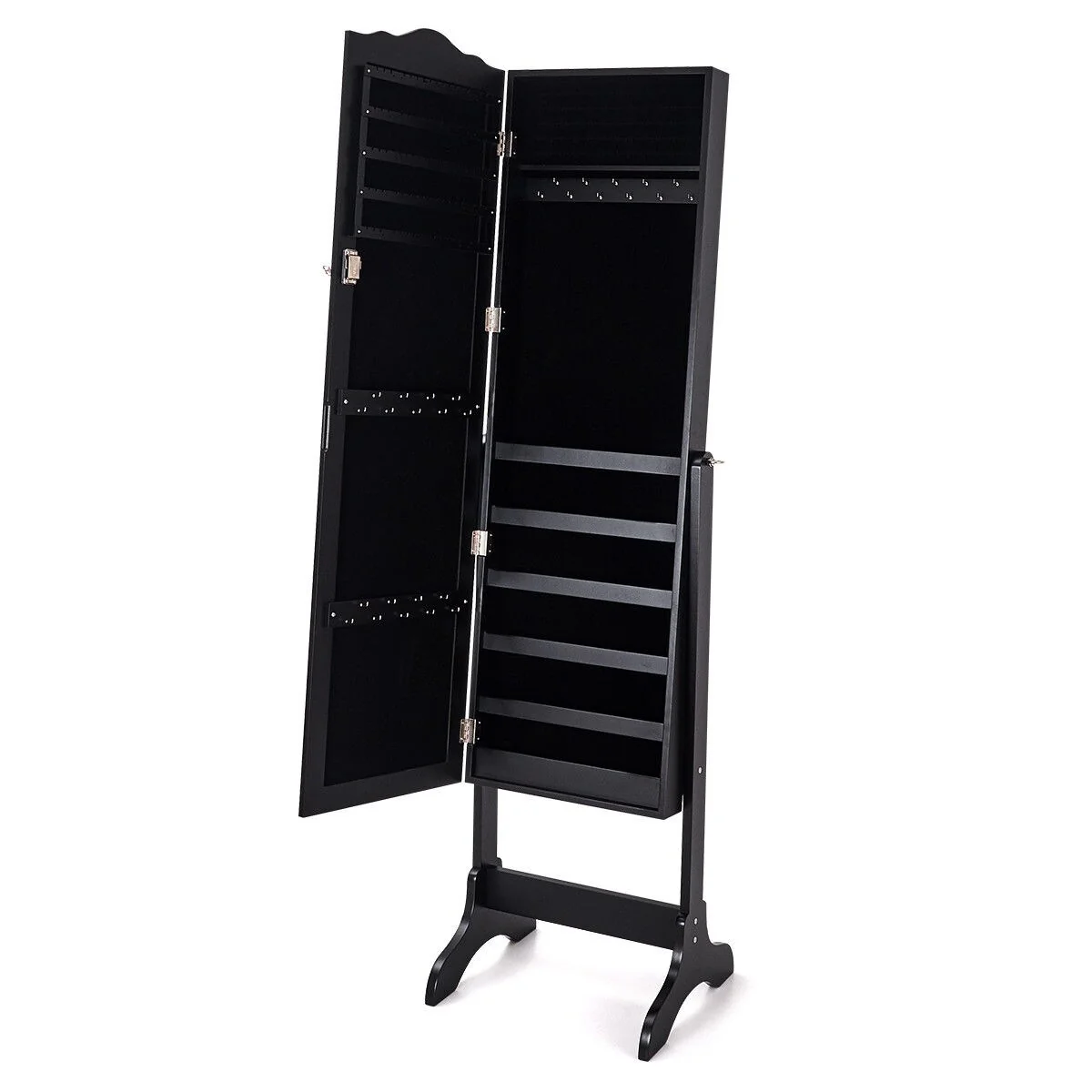 Black Lockable Jewelry Storage Cabinet Armoire with Full Length Mirror and 4 Angle Tilting Positions