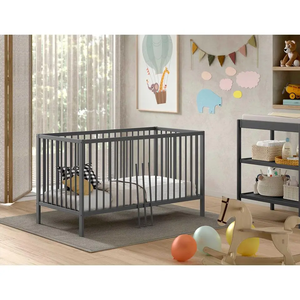 Peuterbed Dino 70x140cm - verstelbaar - antraciet dennenhout