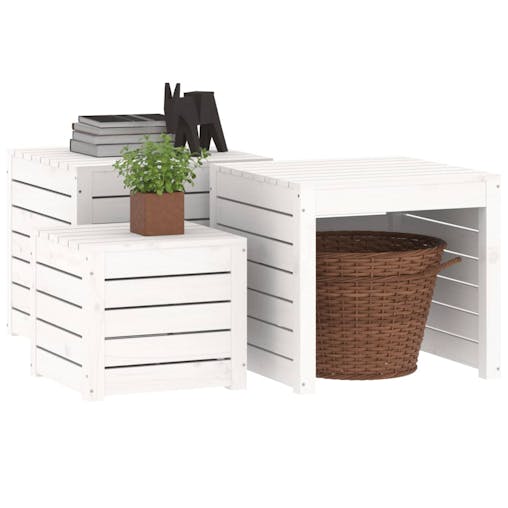 NNEVL 3 Piece Garden Box Set White Solid Wood Pine