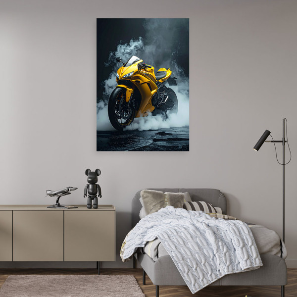 Obraz do pokoju nastolatka biura salonu, Żółty Motocykl Motor 20x30