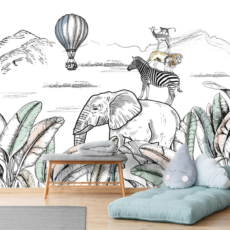 INSOUCIANCE - Papier Peint Panoramique L336xH270cm Multicolore Animaux