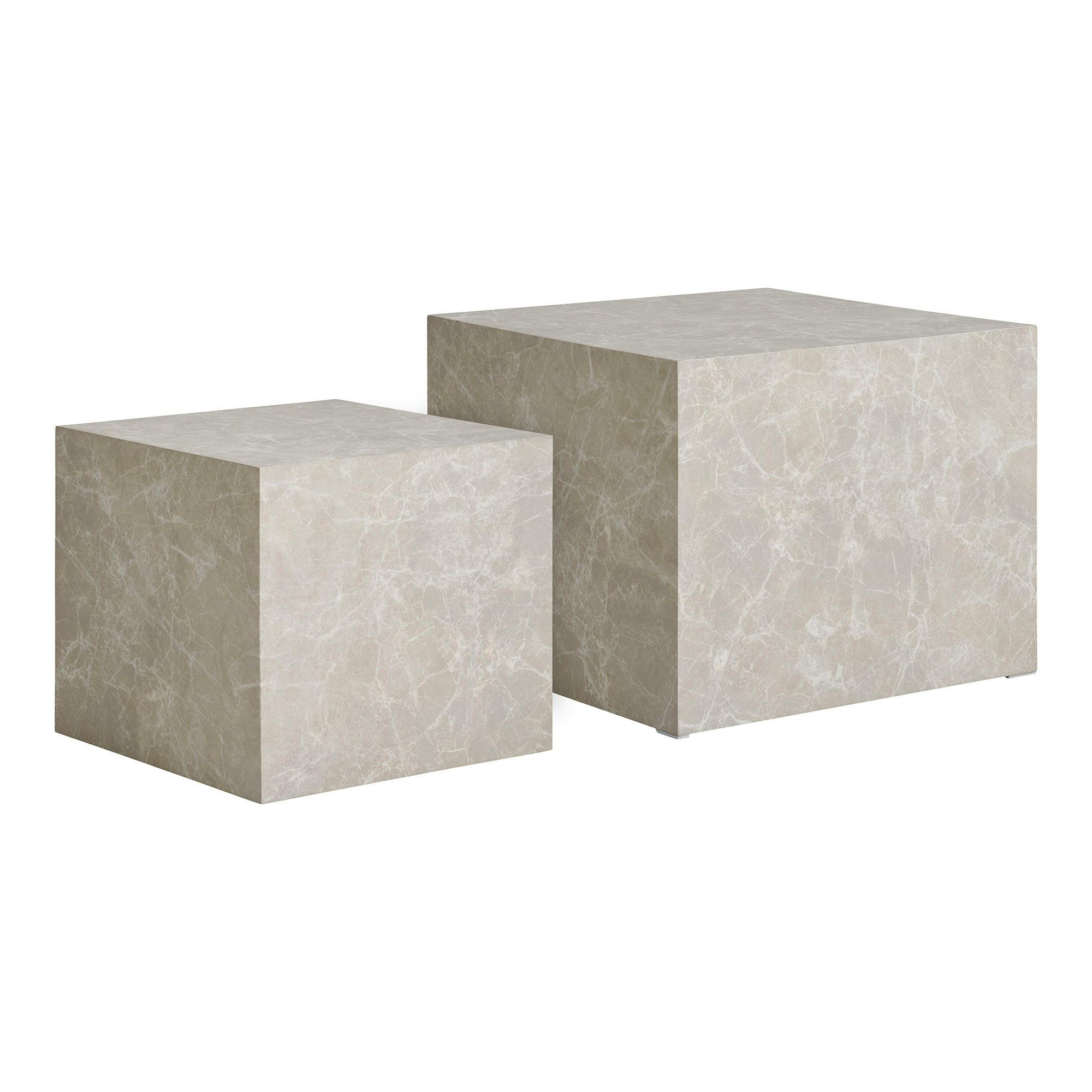 Table basse effet marbre beige - set de 2 cubes design TRINITE