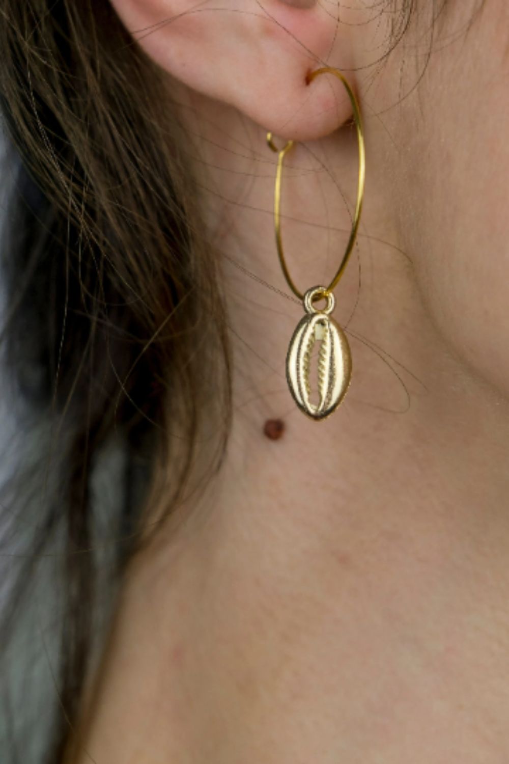 The Colourful Aura Silver Cowrie Charm Sea Shell Hoop Earrings