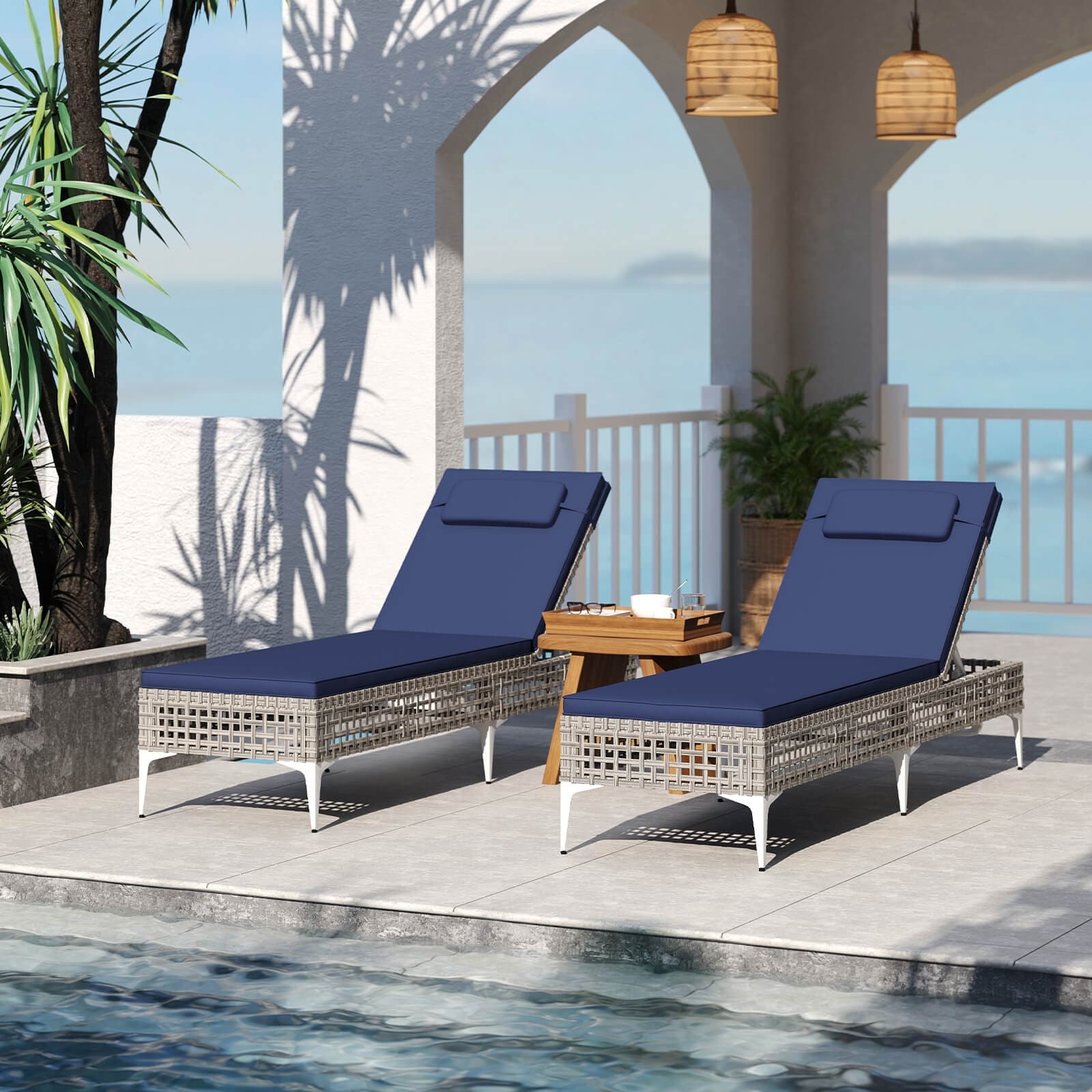 Costway 1/2 PSC Patio Chaise Lounge Chair with 6-Level Adjustable - See Details