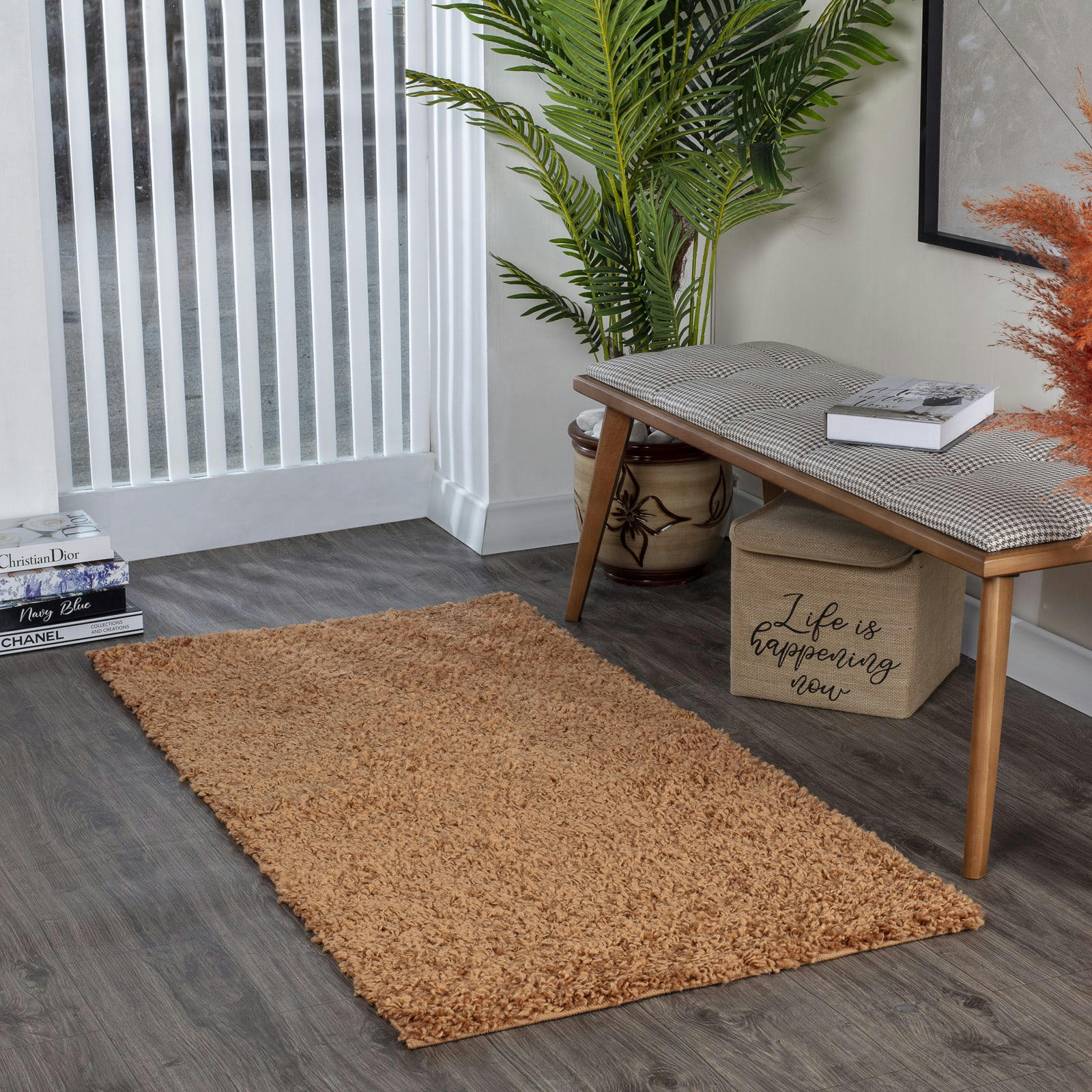 LILLY - Tapis de Couloir Shaggy Uni Chic Terracotta 80x150