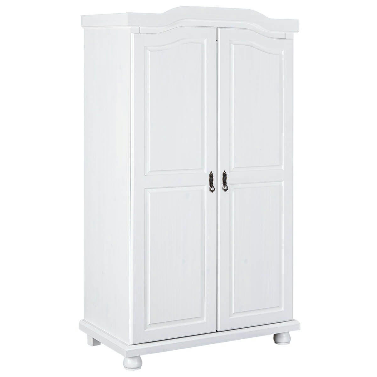 SYDNEY - Armoire  2 portes + penderie bois massif vernis blanc