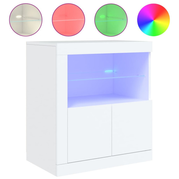 Szafka Biała LED Szklana 60.5x37x67 cm do Salonu Pokoju Sypialni