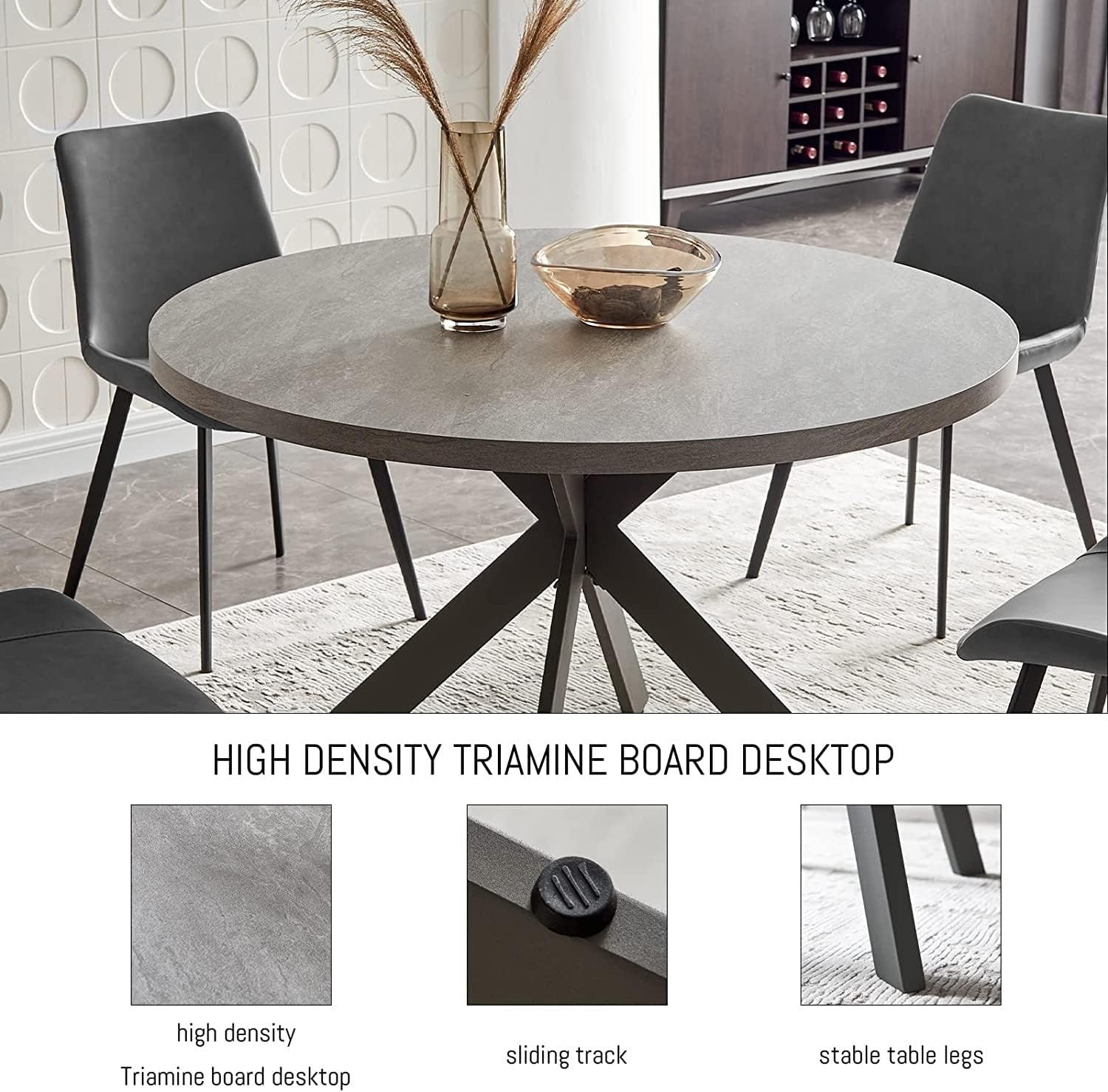 Zerifevni Round Dining Table Set, Mid Century Modern 47 INCH, Leisure Coffee Table, Saving Space (Grey)