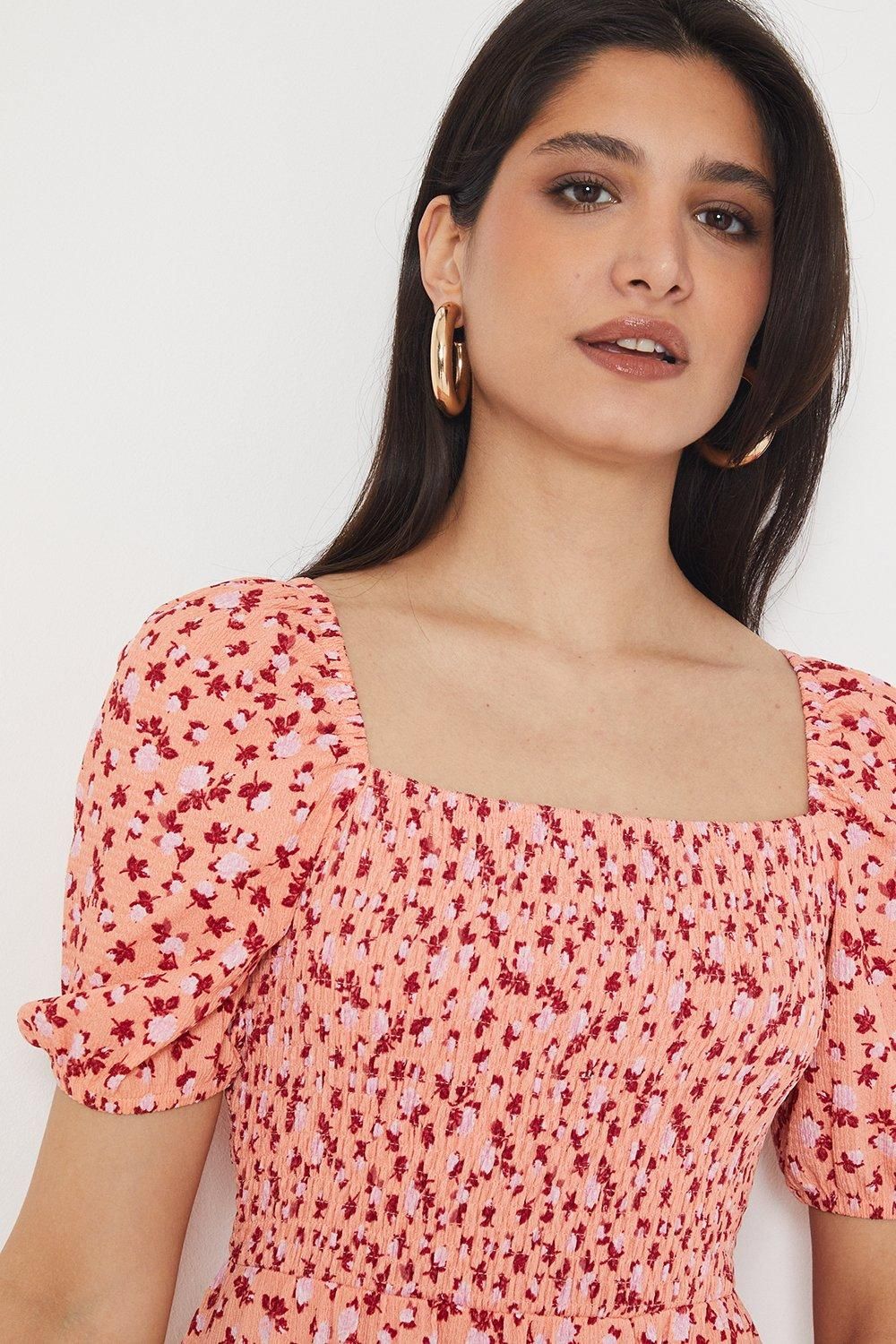 Dorothy Perkins Ditsy Shirred Bodice Tiered Hem Jersey Midi Dress
