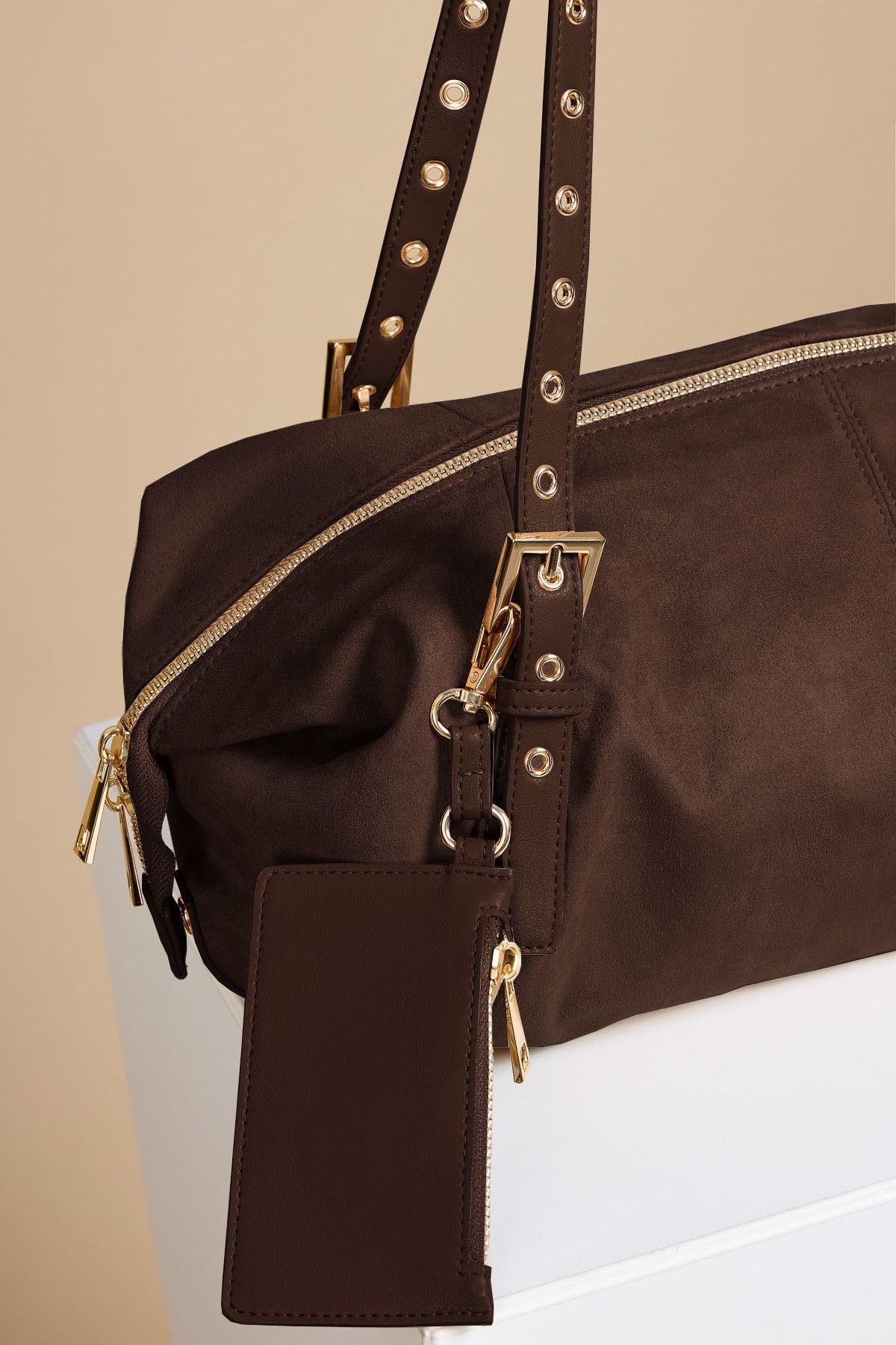 Little Mistress Chocolate Faux Suede Shoulder Bag