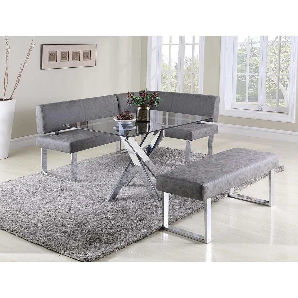 Somette Gene Dark Grey Dining Bench - 17.71 x 48.03 x 18.9