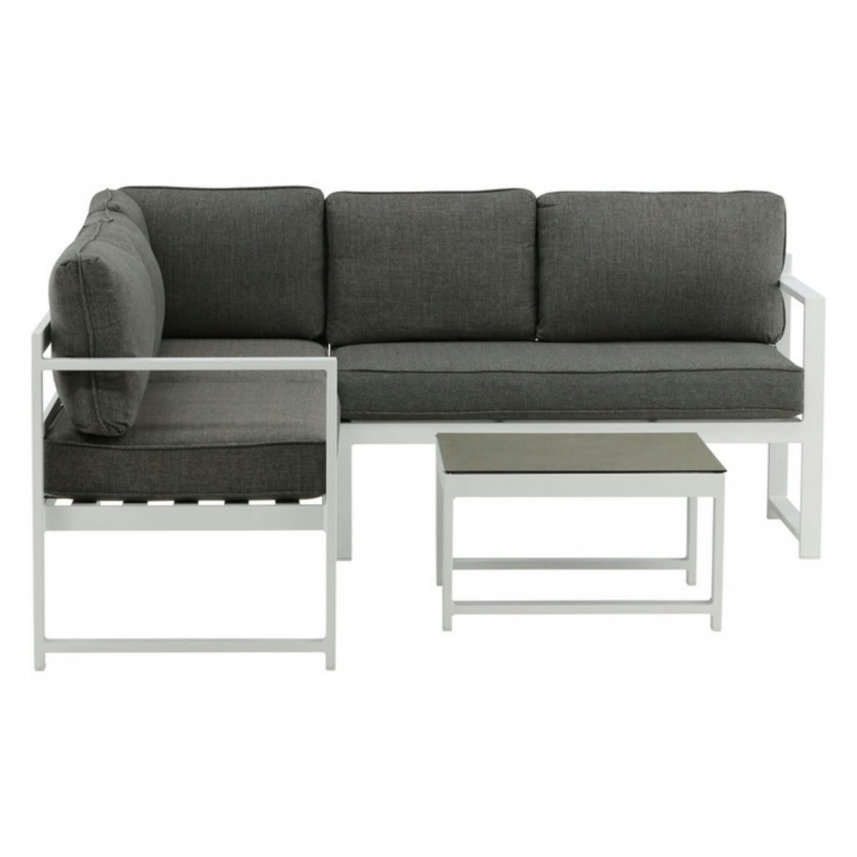 PORTOFINO - Salon de jardin canapé d'angle + table basse blanc