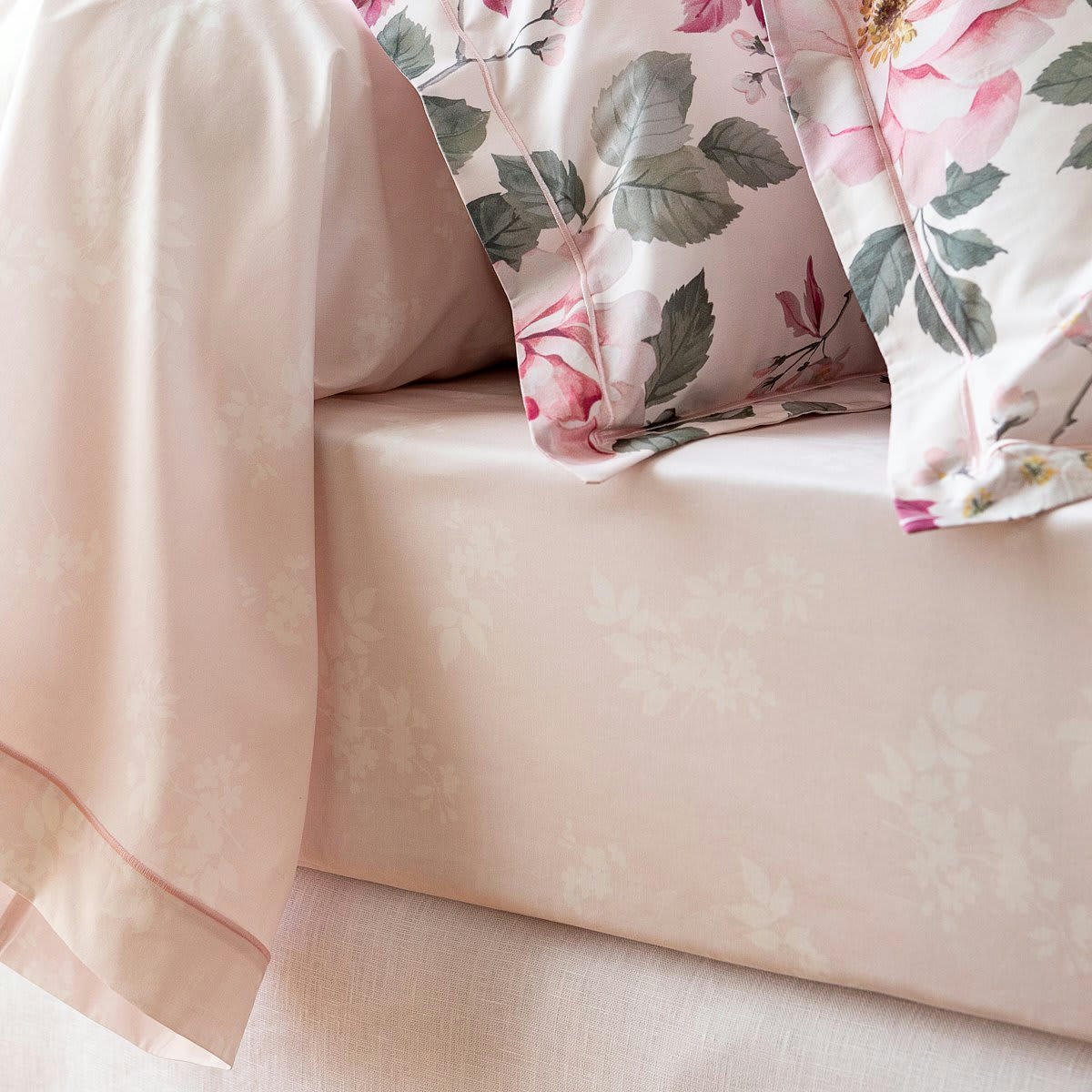 ALCOVE - Drap housse coton rose clair 140x200 cm