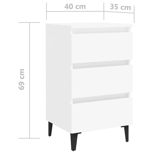 NNEVL Bed Cabinet with Metal Legs 2 pcs White 40x35x69 cm