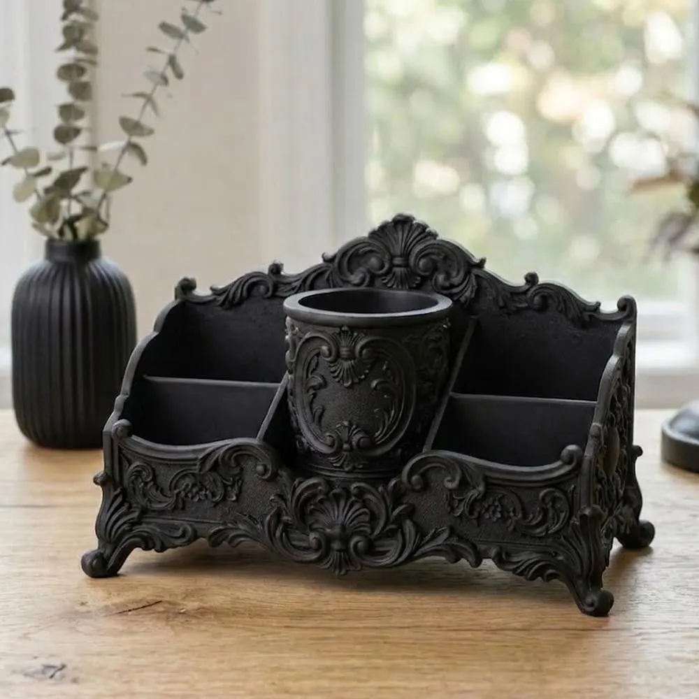 Hand-Painted Gothic Desk Organizer - Baroque Stationary Caddy - Vintage Office Desk Decor