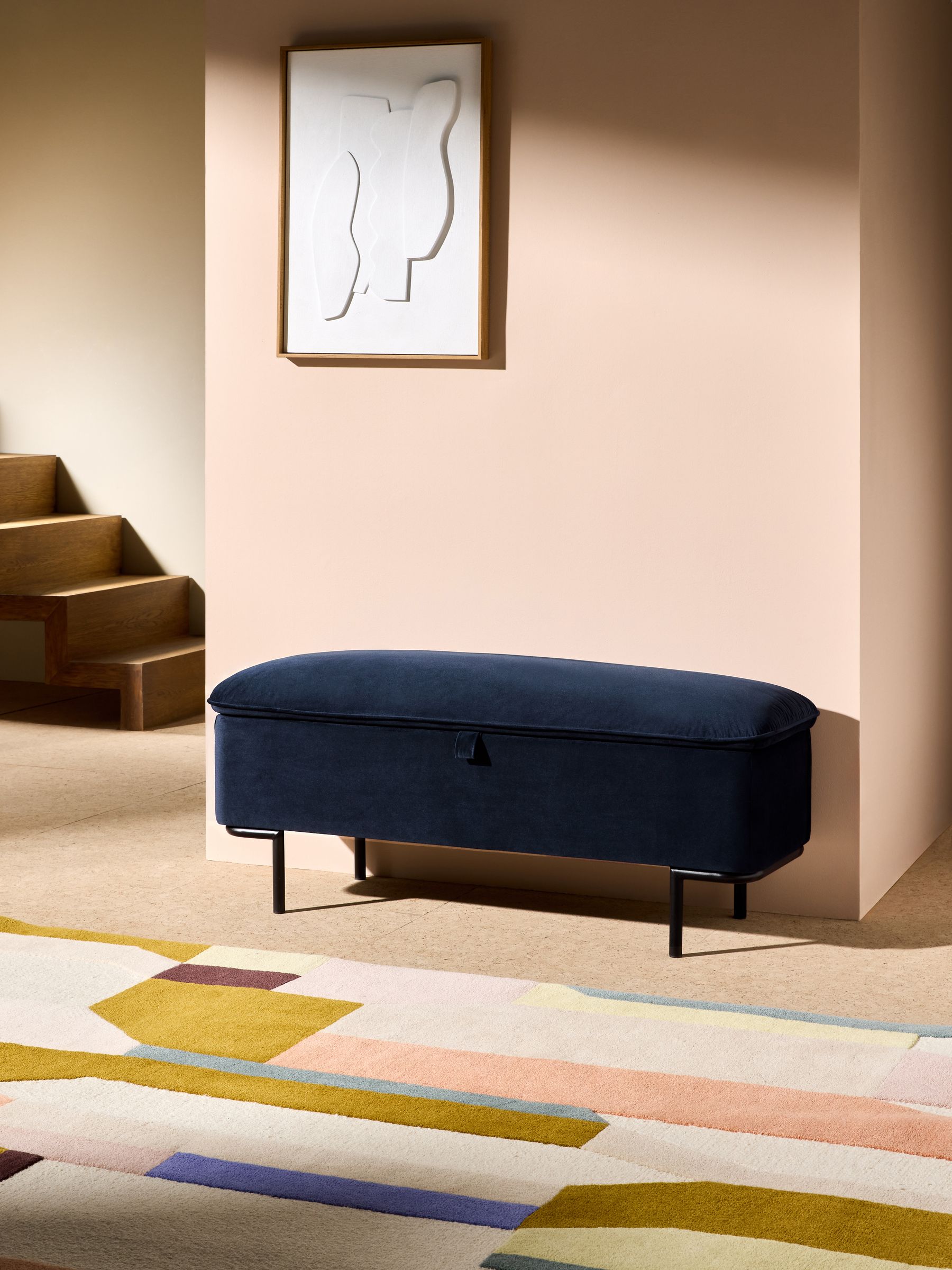 Harlow Storage Ottoman Bench in Navy Blue Velvet