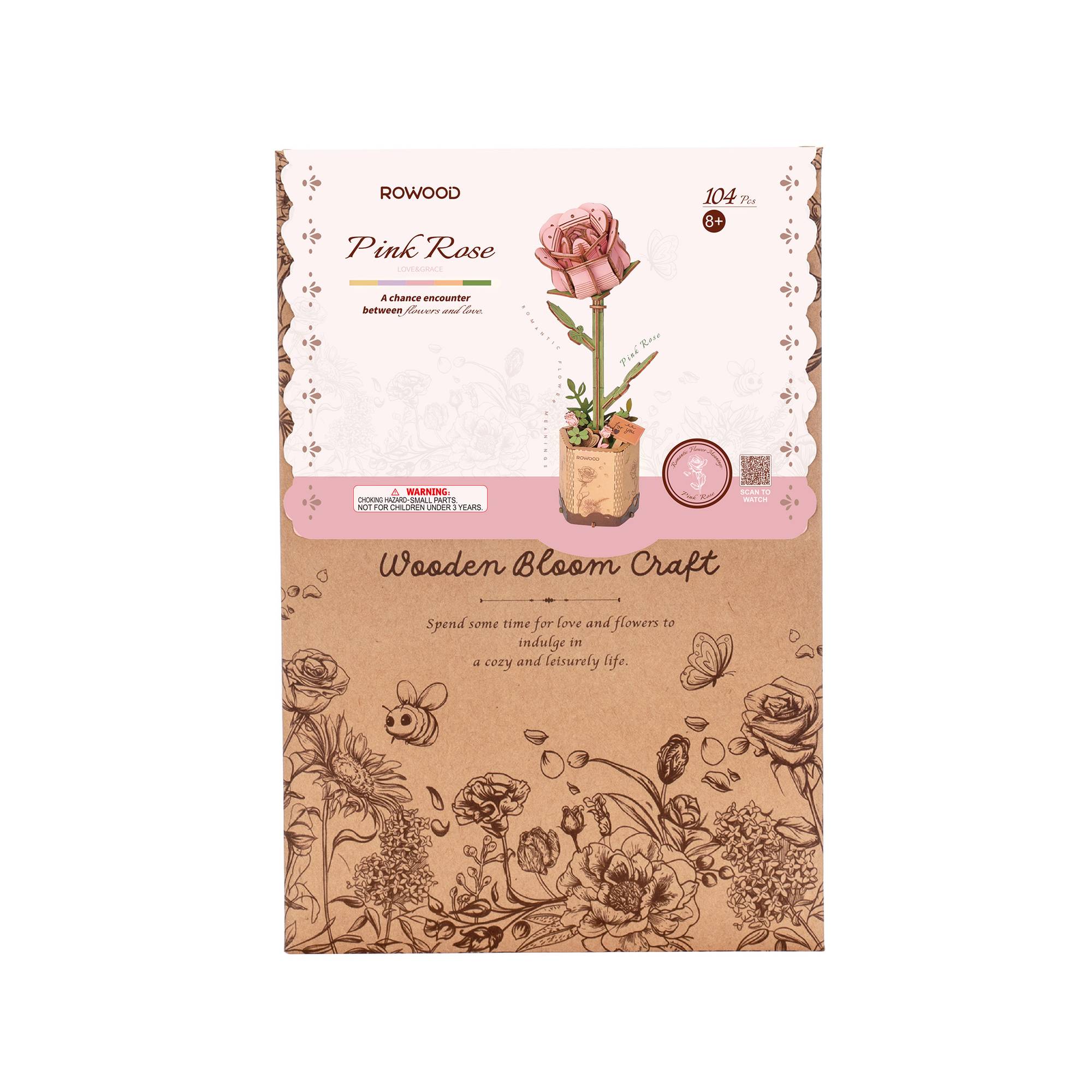 Rowood Pink Rose Wooden Flower Kit