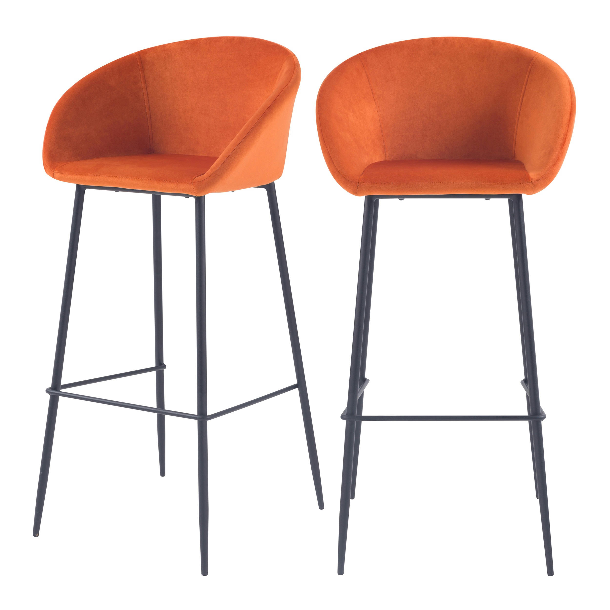MARQUISE - Chaise de bar 75 cm en velours orange (lot de 2)