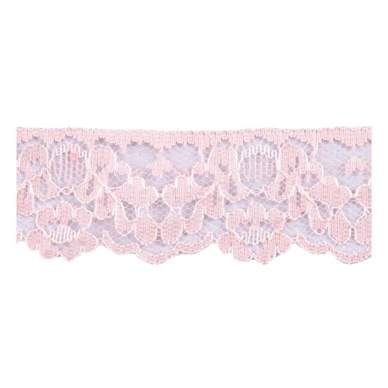 Salmon Pink 35mm Floral Nylon Lace Trim by the Metre