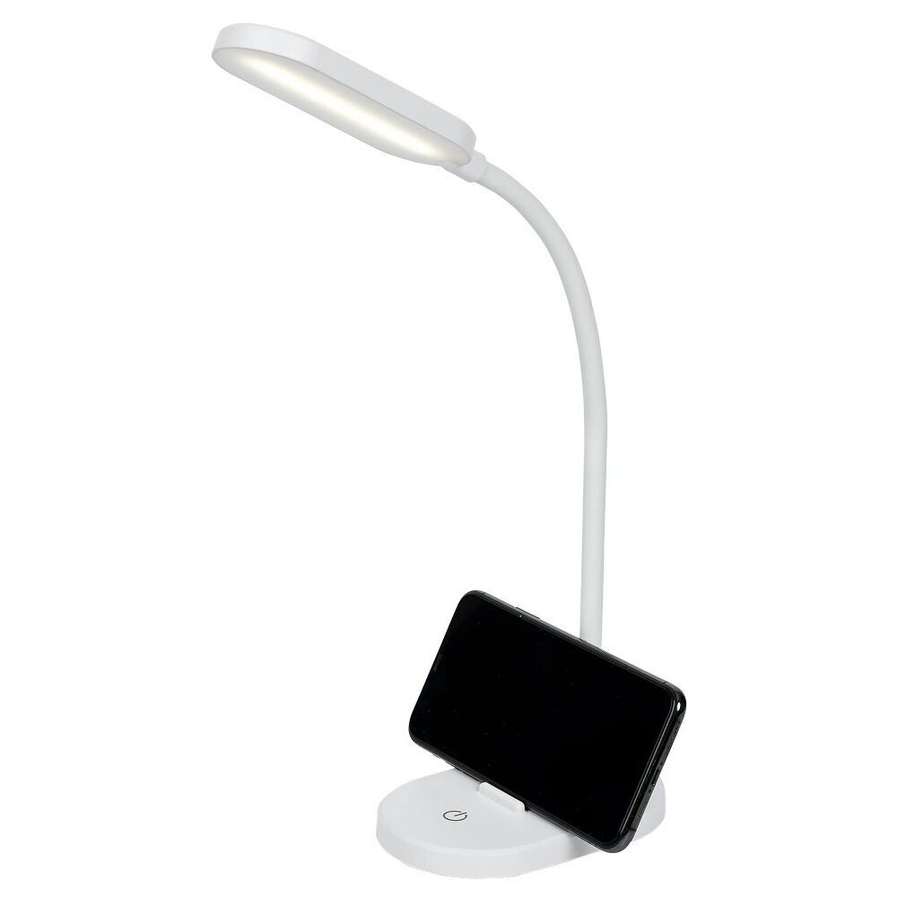 Lampe de bureau flexible à LED avec support téléphone blanche