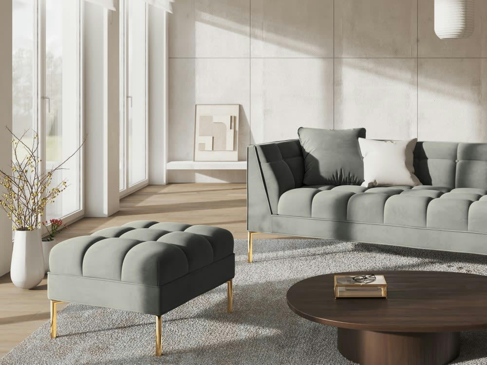 KAROO - Pouf velours gris clair