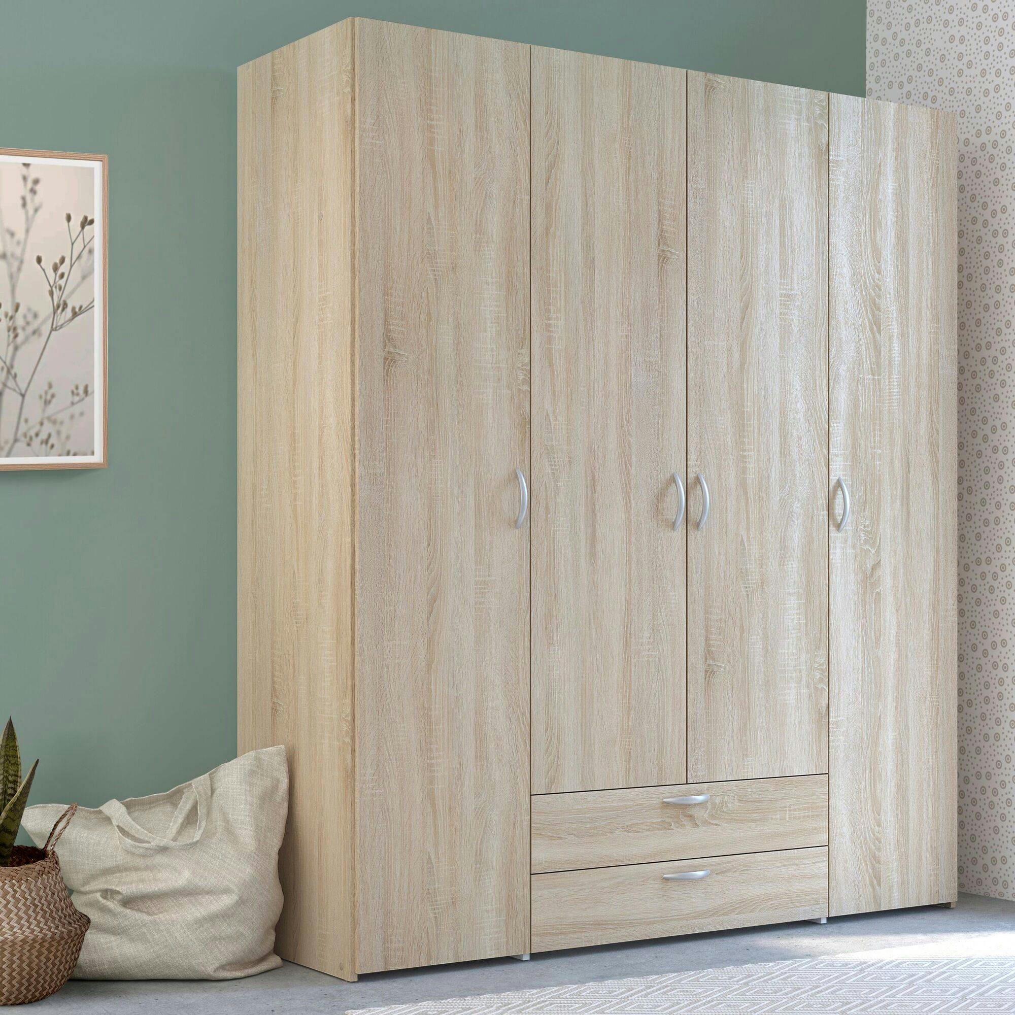 PRIYA - Armoire 4 portes effet bois clair