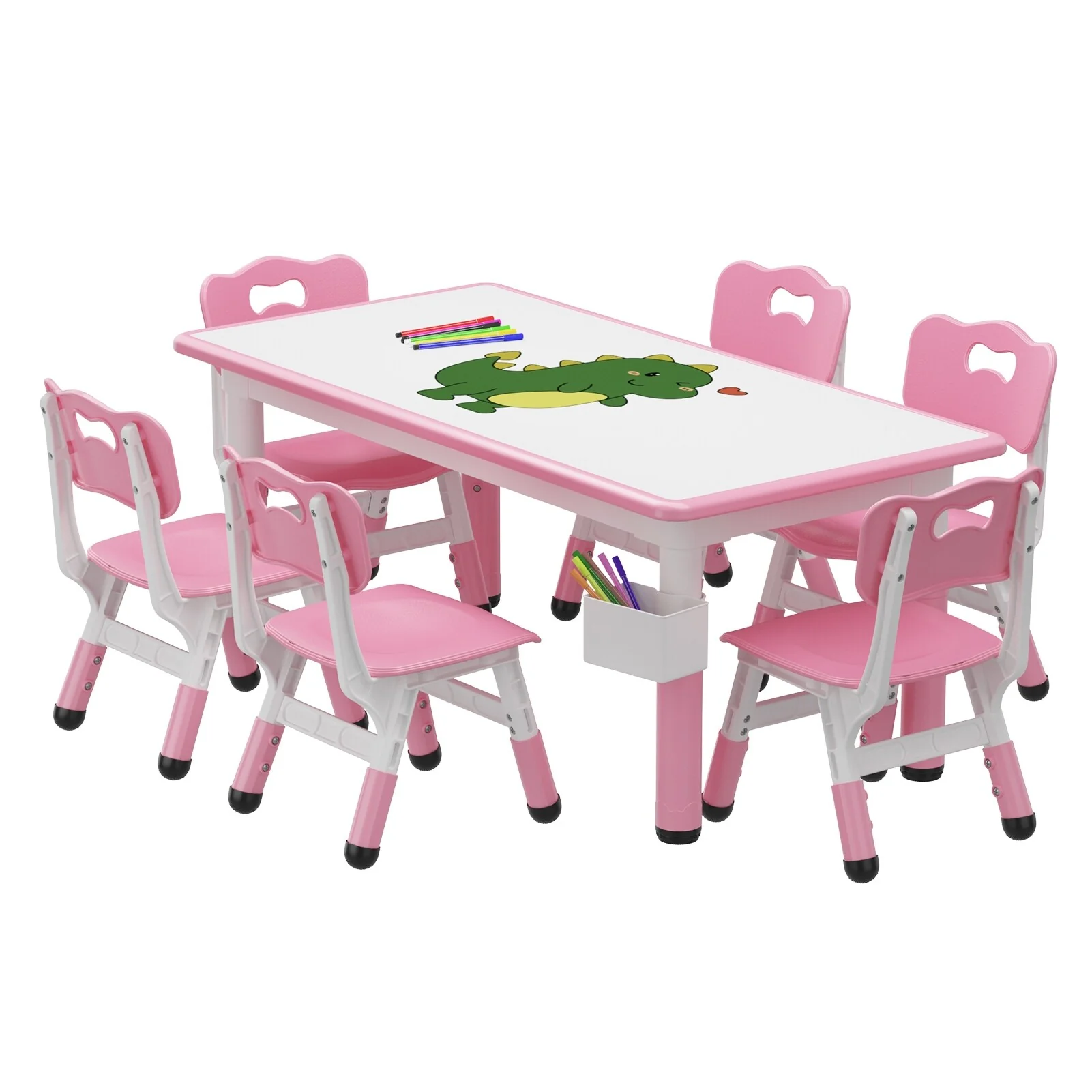 Height Adjustable Kids Table and 6 Chairs Set with Storage Box