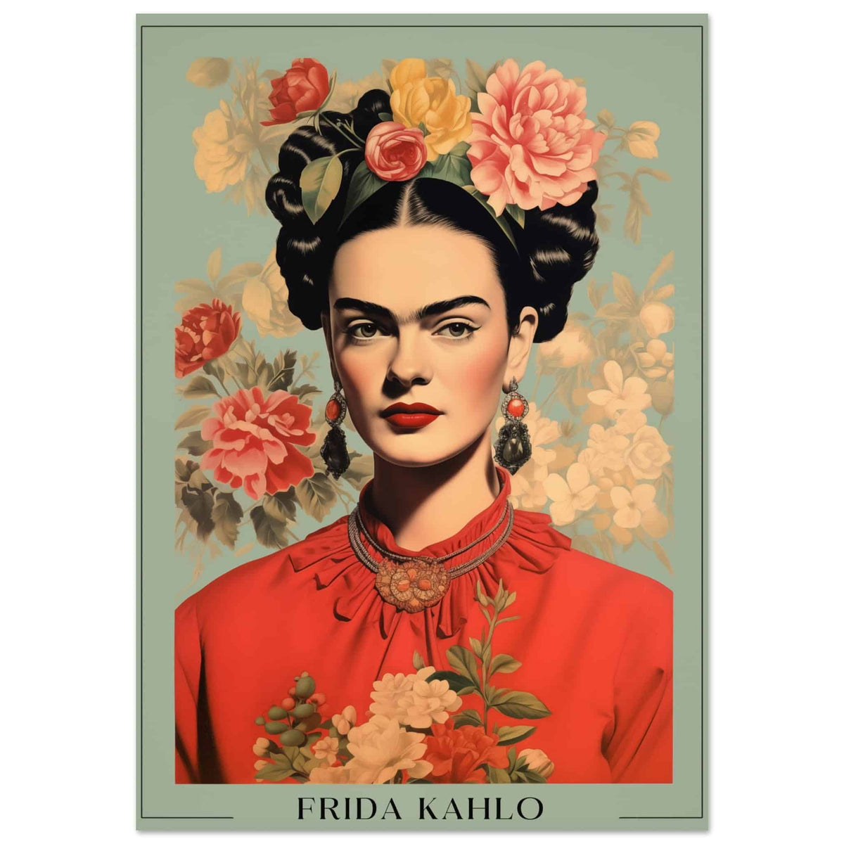 Artfulprints Poster Frida Kahlo - Botanical portrait  - 70x100 cm - Meerkleurig
