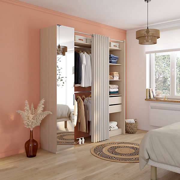 Kit dressing 1 colonne L. 200 x H. 220 x P. 50 cm, effet chêne, avec miroir, GoodHome Sindora