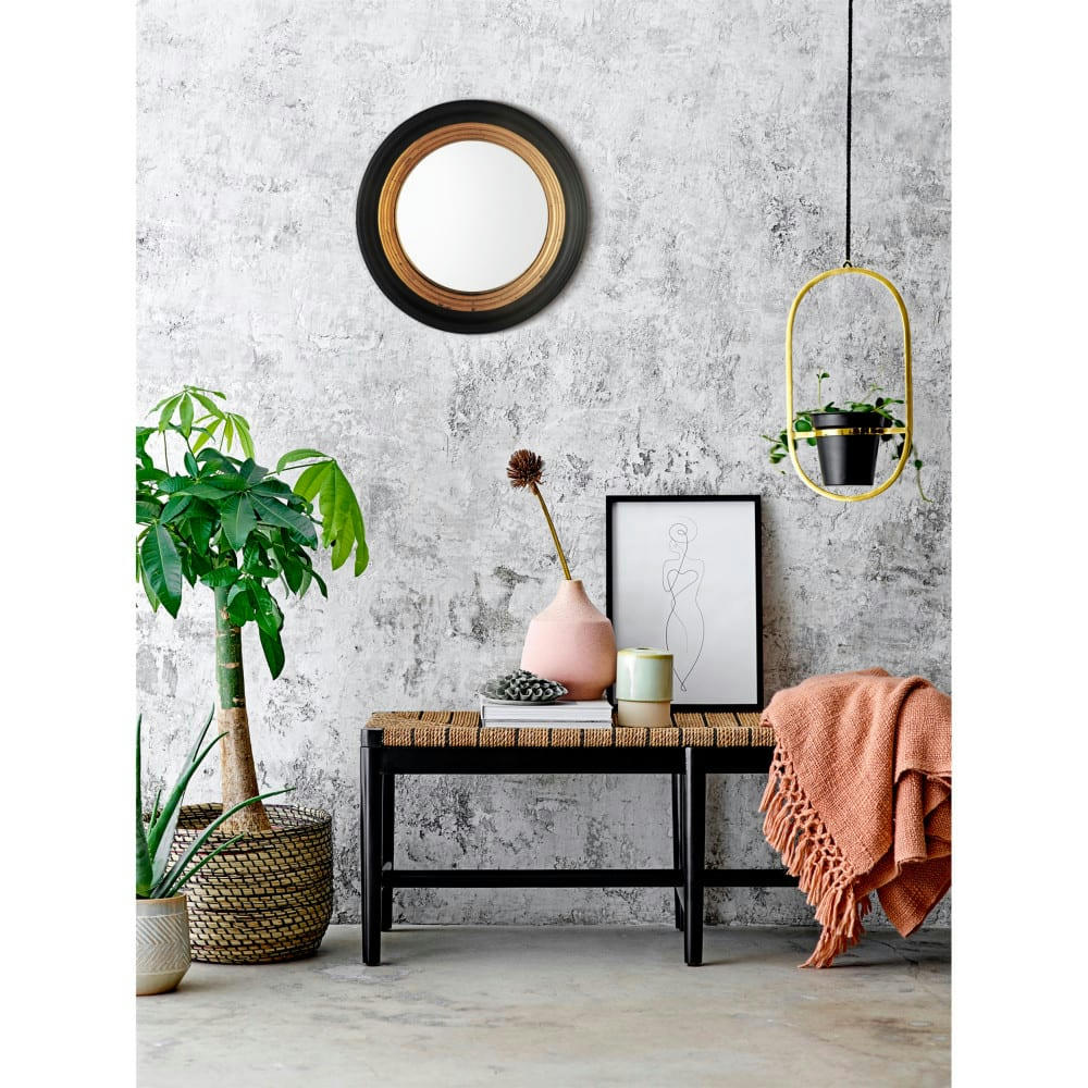 HOURY - Miroir rond en bois D51 cm noir / or
