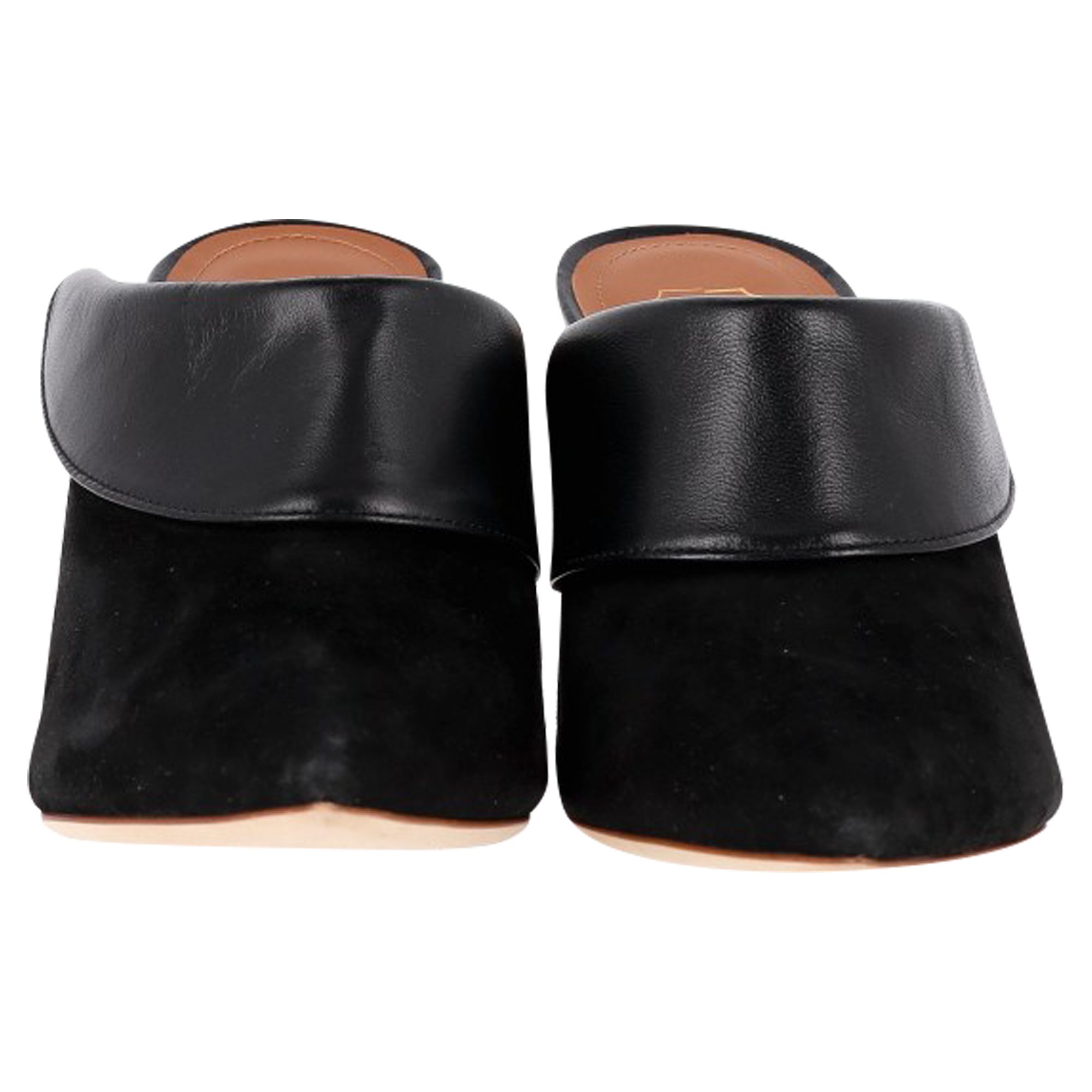 Malone Souliers Preloved Pointed-Toe Heeled Mules in Black Suede and Leather