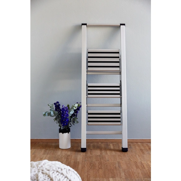 Klapptrittleiter, 3-stufig, silberfarben matt, Aluminium