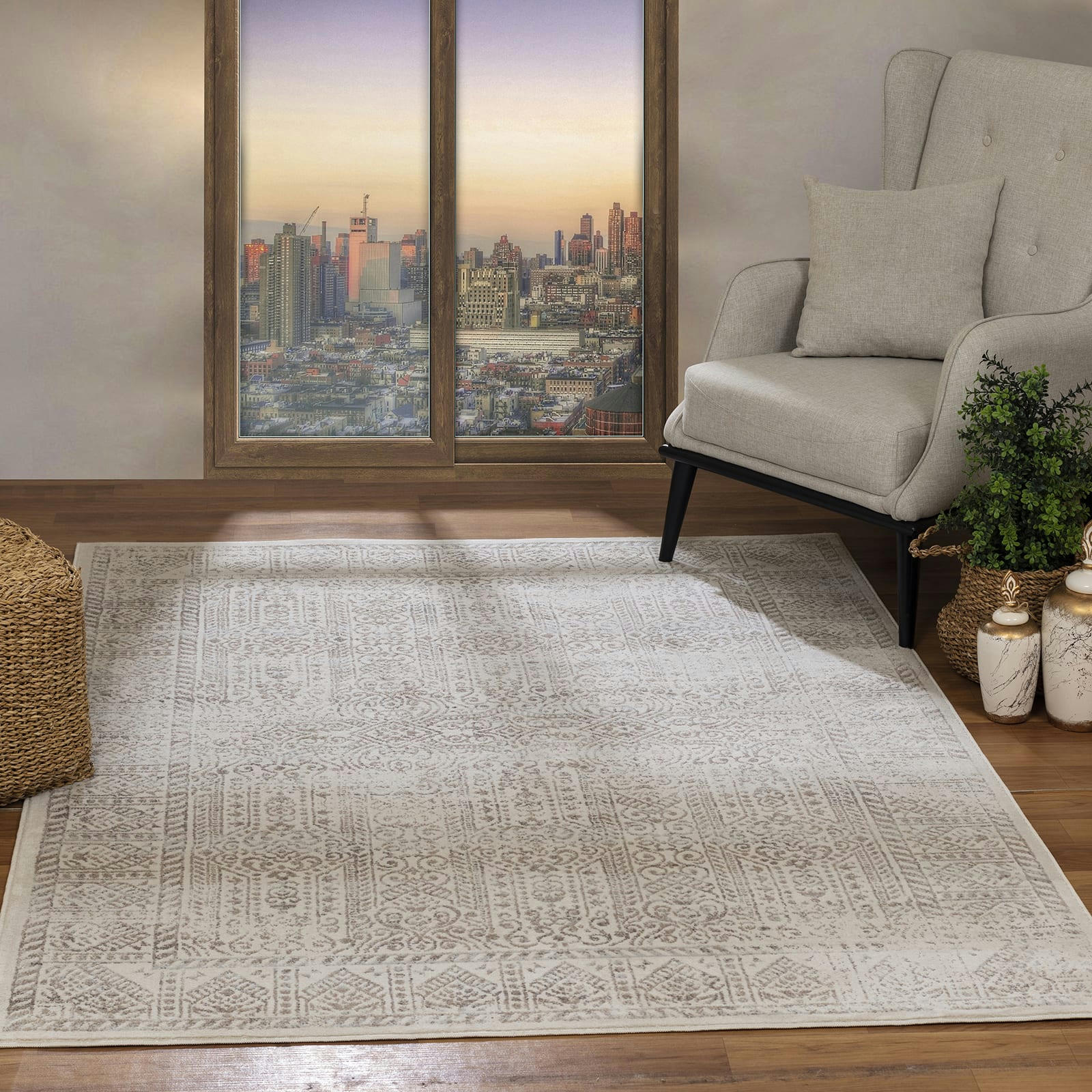 DANIA - Tapis Vintage Oriental Brun/Ivoire/Gris 160x215