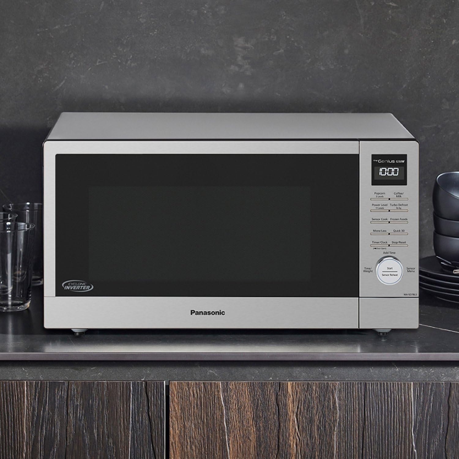 Panasonic NN-SD78LS 1.6 cu.ft Cyclonic Inverter Countertop Microwave Oven 1250Watt Power with Genius Sensor Cooking, cft, 19.44D x 21.88W x 11.94H,Stainless Steel