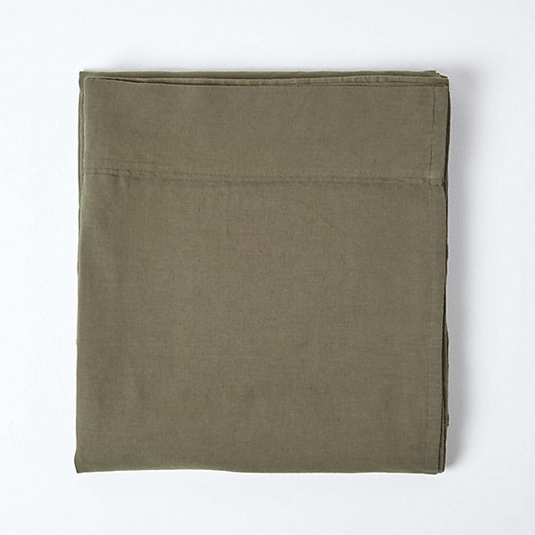 Drap plat en lin lavé vert mousse, 270x300 cm - HOMESCAPES