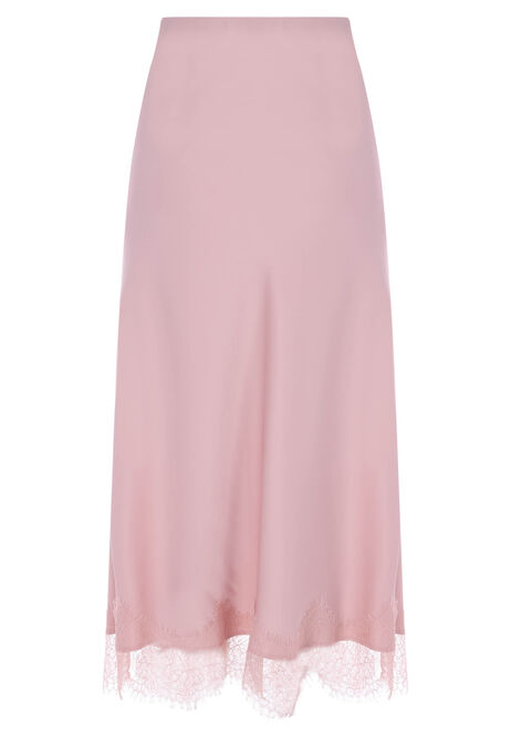 Womens Pink Lace Hem Midi Skirt