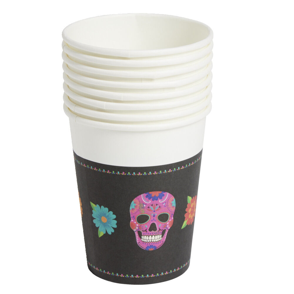 Gobelet papier Halloween tête de mort mexicaine 260ml x8
