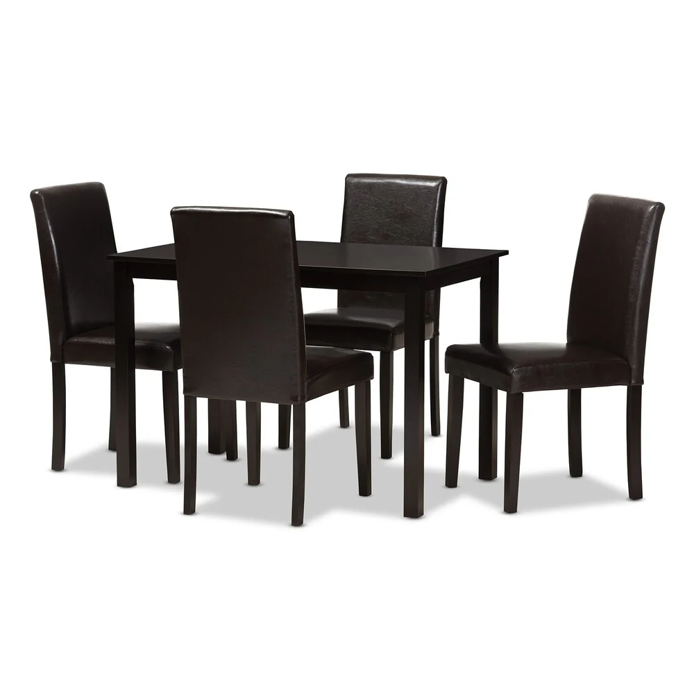 Contemporary Brown Faux Leather 5-Piece Dining Set by Baxton Studio