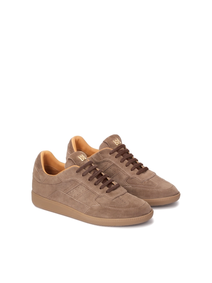 Suede sneakers with stitching and perforations
