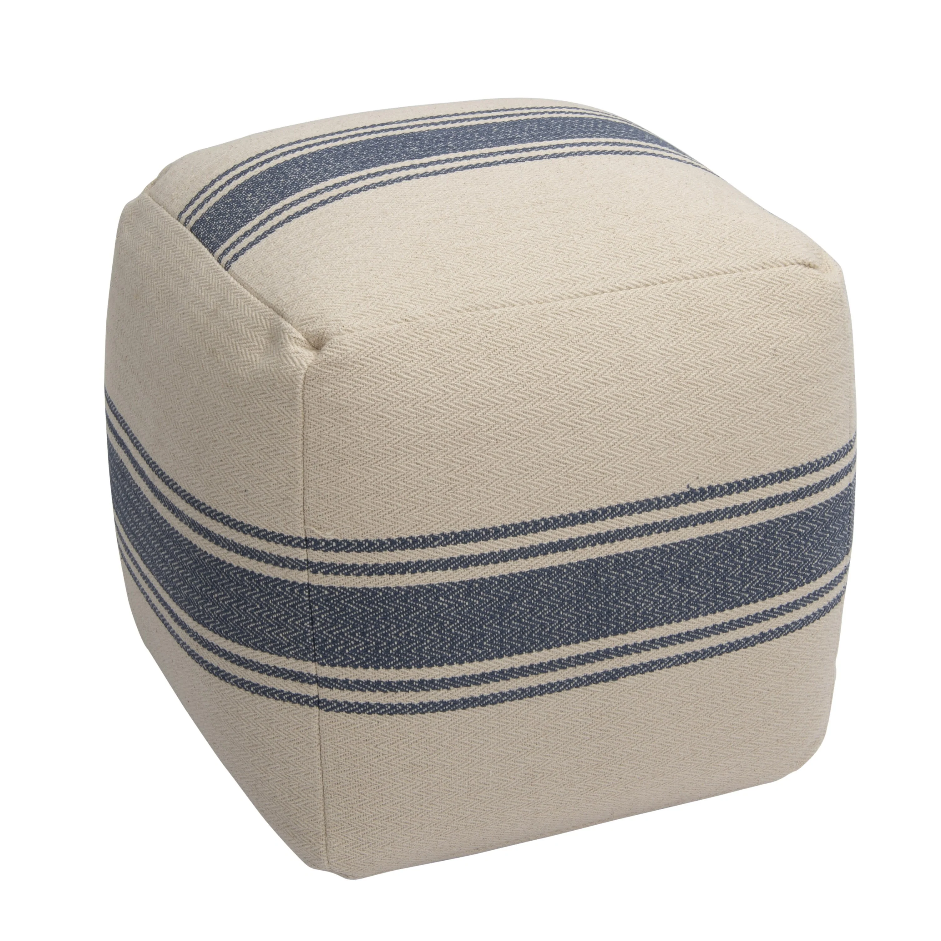 Striped Square Canvas Pouf