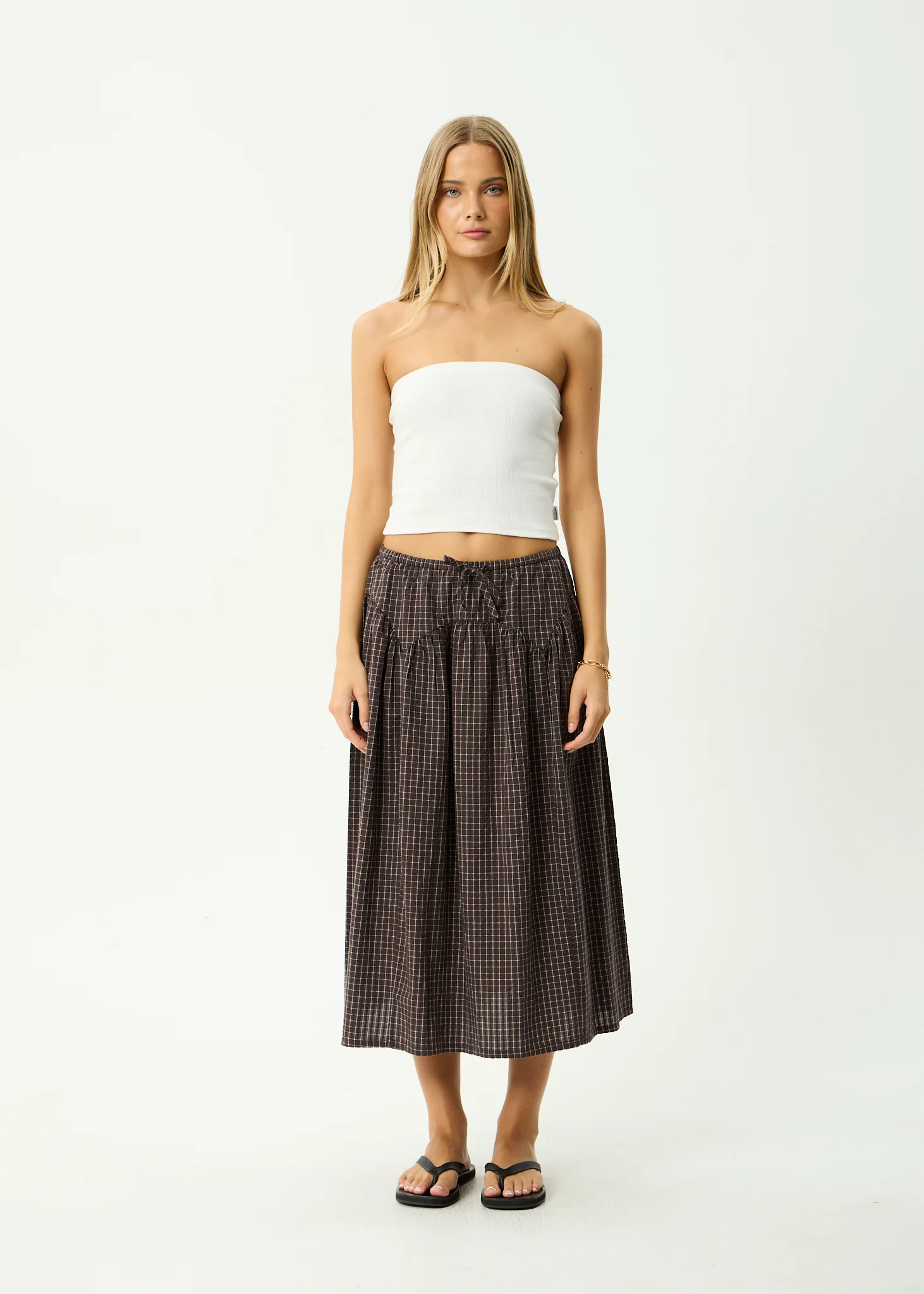 AFENDS Womens Lux -  Midi Skirt - Chocolate Check