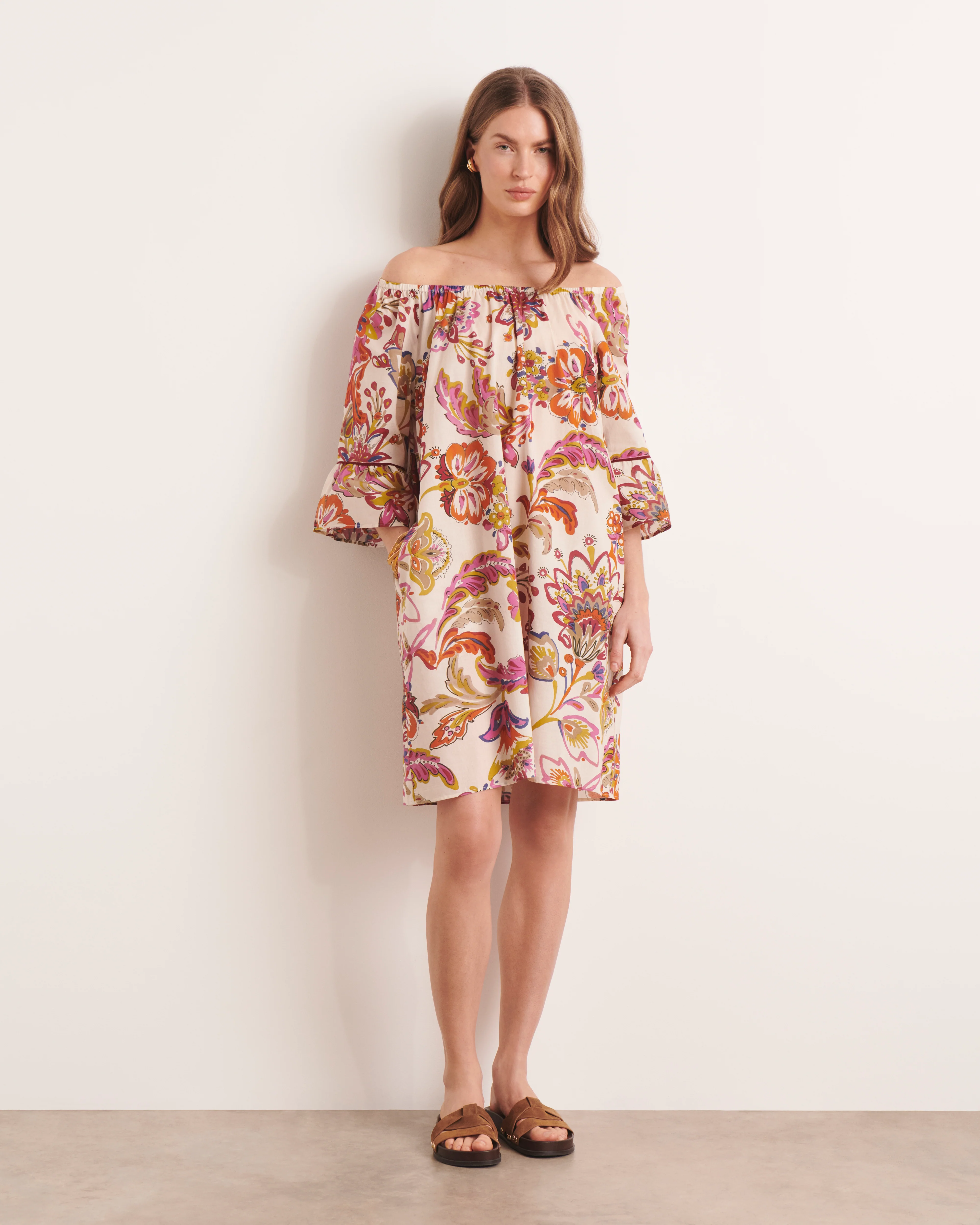 Robe beige imprimée ROSERAIE13/13206/523