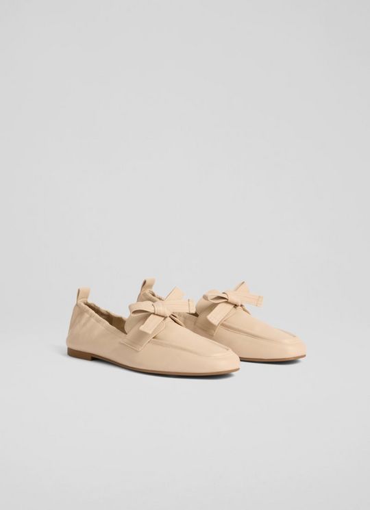 Maude Neutral Nappa Leather Eyelet Bow Loafer
