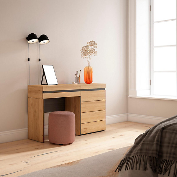 Coiffeuse 127x35x75cm avec tiroir commode buffet couleur chêne