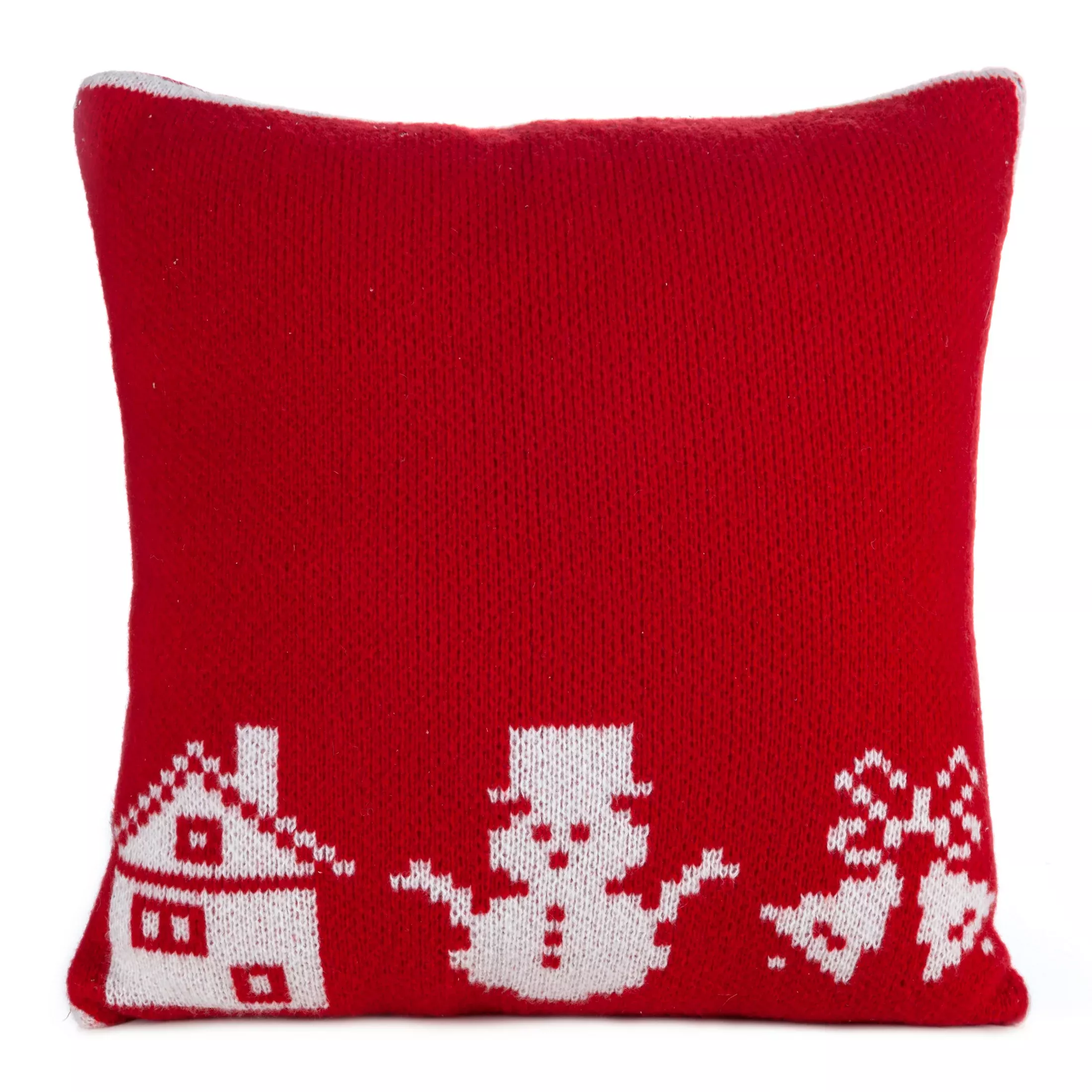 Poszewka na poduszkę 45x45 cm z miękkiej dzianiny czerwono biała z wzorem w stylu skandynawskim