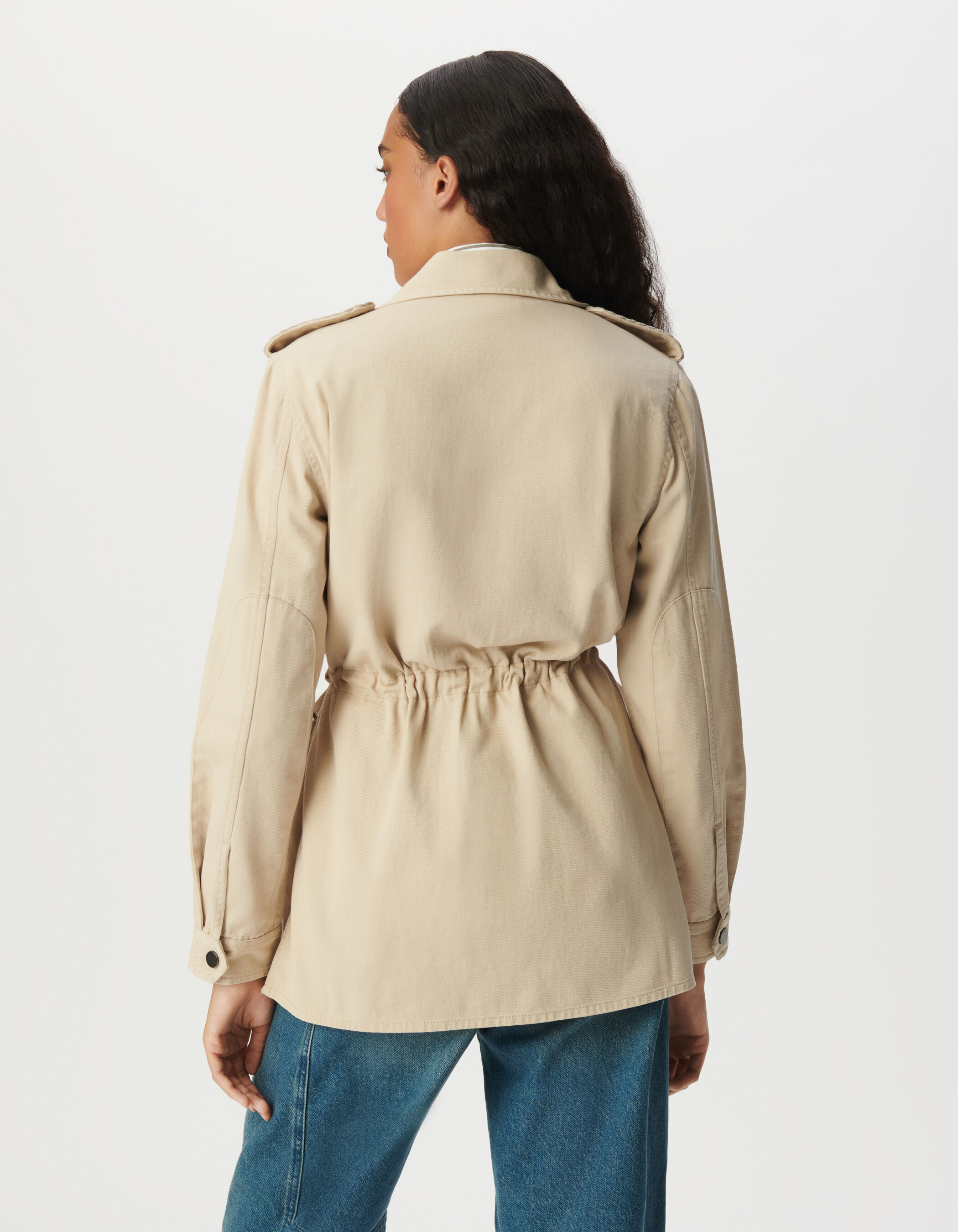 Veste saharienne beige broderies épaules Femme