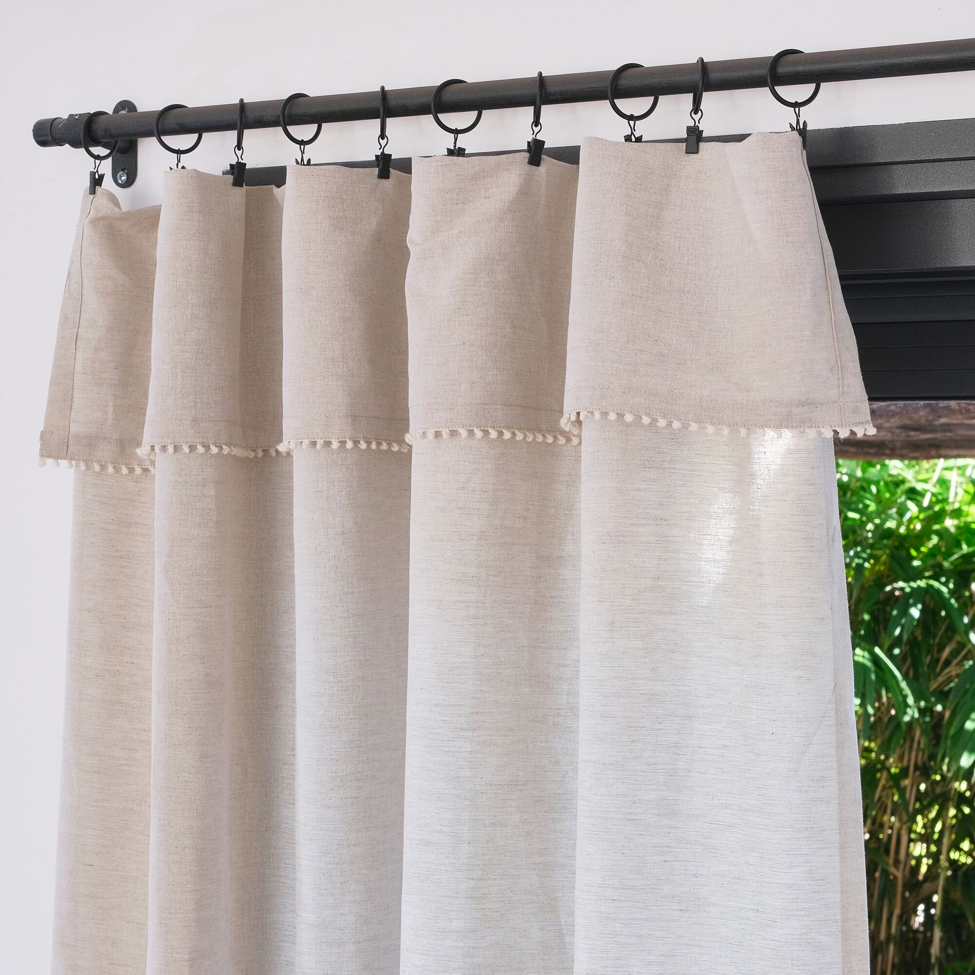 TASMIN - Rideau à anneaux pinces en lin et coton finition galons 130x260cm - beige