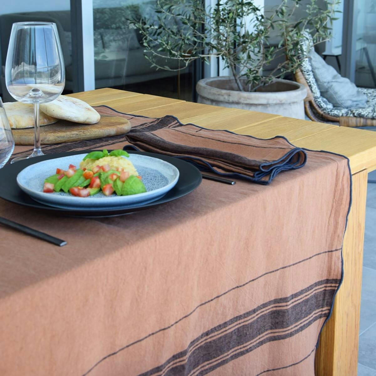 BEAURIVAGE - Nappe lin Marron 160x300 cm