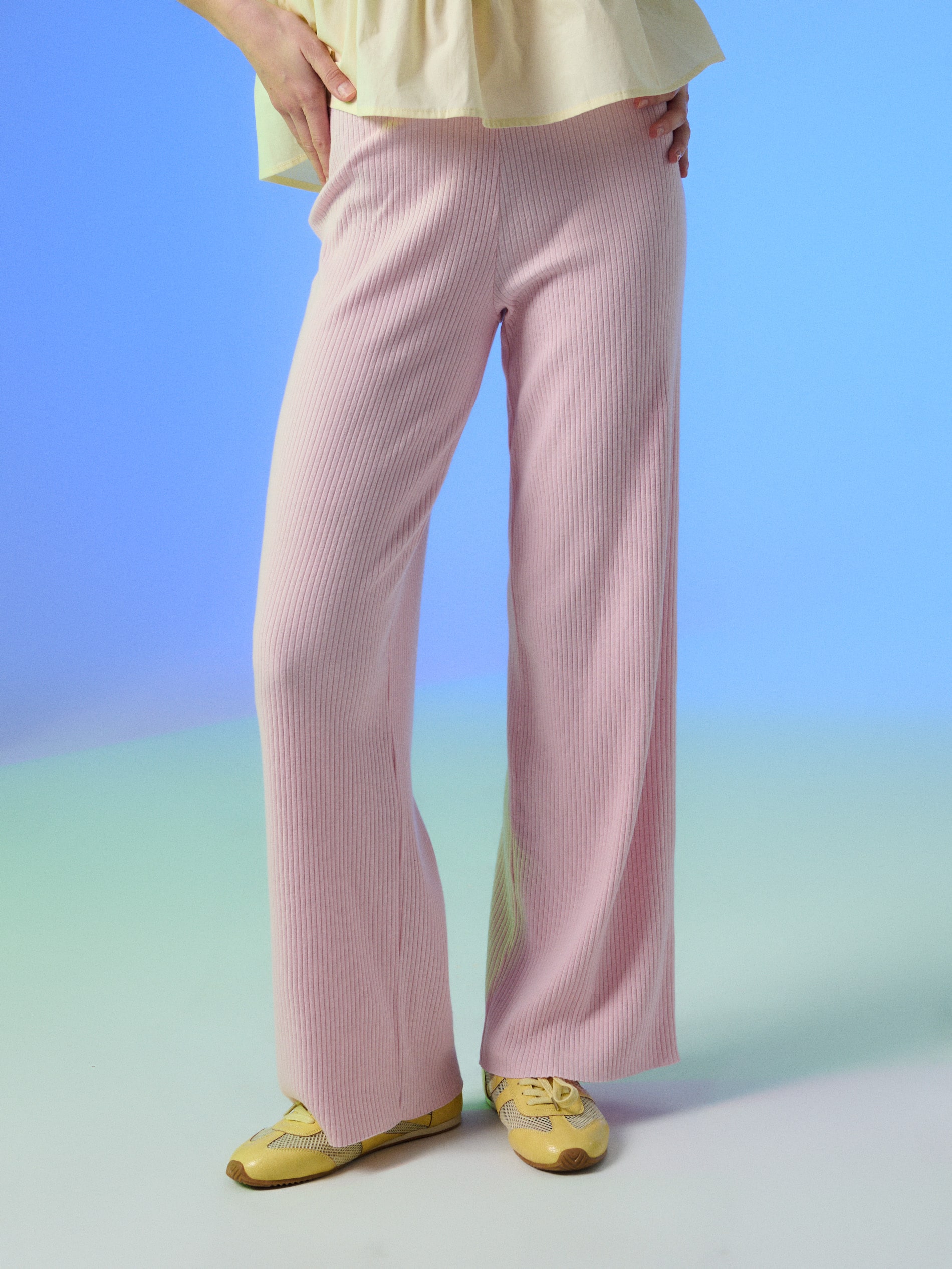 Prążkowane spodnie wide leg