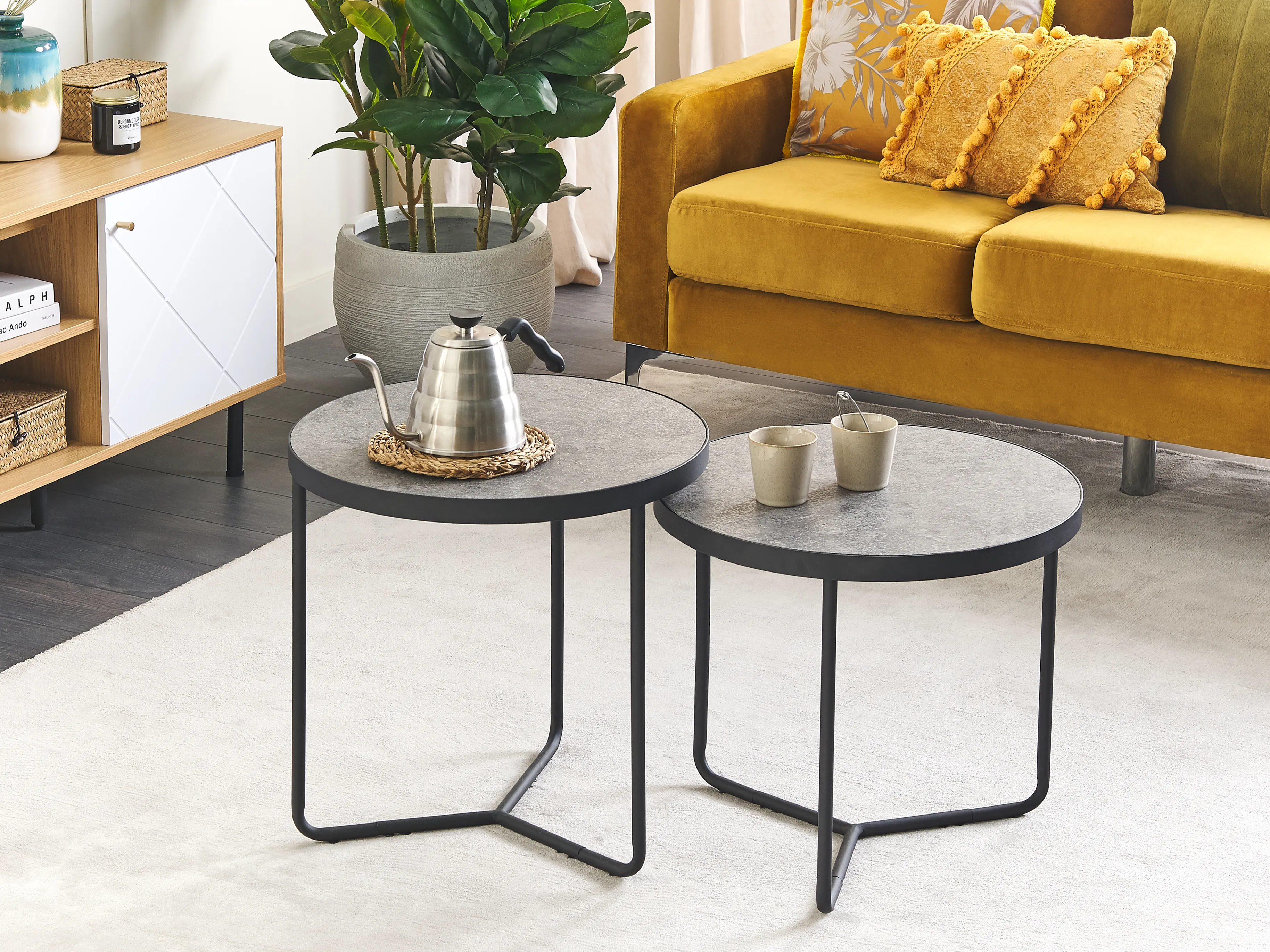 Set of 2 Coffee Tables MELODY Grey Concrete Effect